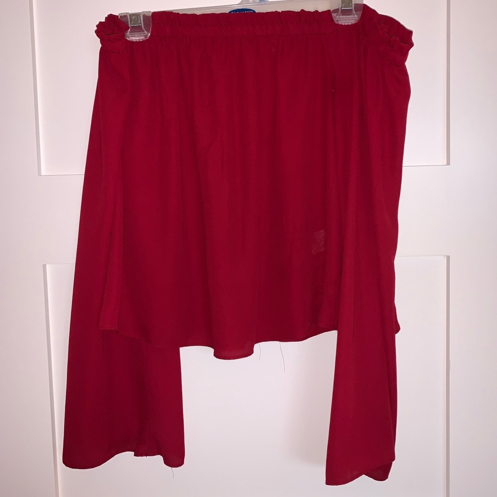 Wine red long sleeve off the shoulder blouse